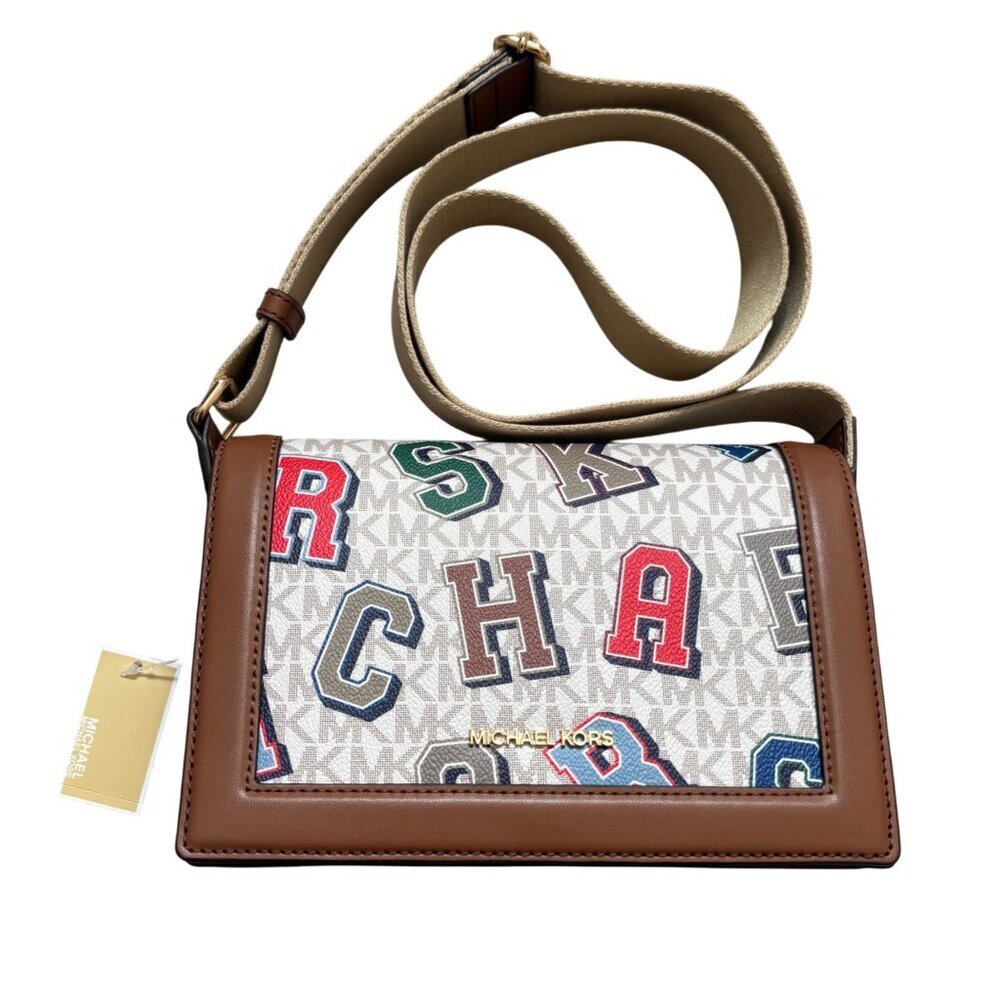 Michael Kors Jet Set Crossbody NWT Varsity Letter Vanilla Bag 38F5GJ6C2V